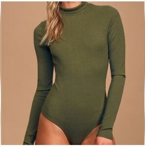 Lulu's Olive Green Long Sleeve Bodysuit